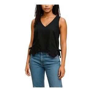 Terea By Andrea Pitter Vneck Sleeveless Black Blouse Small Hi Low Hem Bow Detail